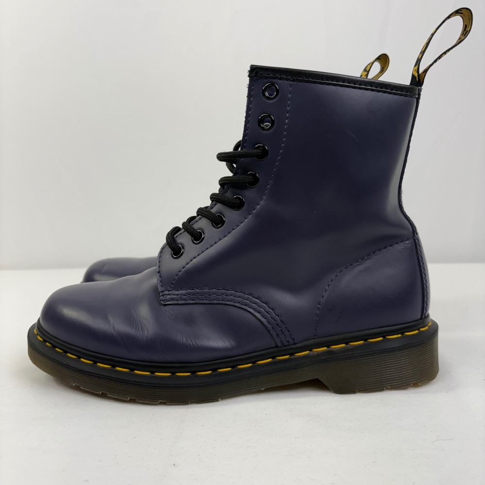 Dr. Martens 1460 Indigo Navy Blue Smooth Leather 8-Eye Combat Boots Women 8